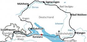 Radtour Bodensee, Donau und Allgäu - Karte